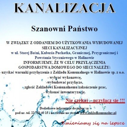 Informacja o oddaniu do użytkowania wybudowanej sieci kanalizacyjnej