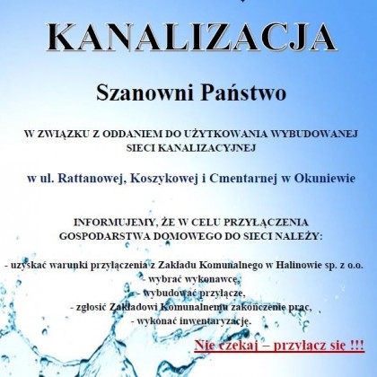 Informacja o oddaniu do użytkowania wybudowanej sieci kanalizacyjnej