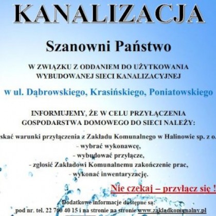 Informacja o oddaniu do użytkowania wybudowanej sieci kanalizacyjnej