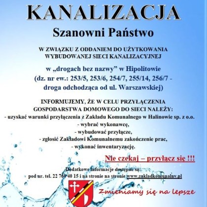 Informacja o oddaniu do użytkowania wybudowanej sieci kanalizacyjnej